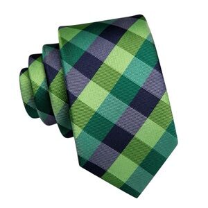 HI-TIE BOYS GREEN & TEAL CHECKERED TIE SZ  46